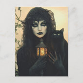 De heks en haar zwarte kat briefkaart (Voorkant)