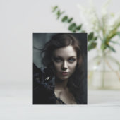 De heks en haar zwarte kat briefkaart (Staand voorkant)