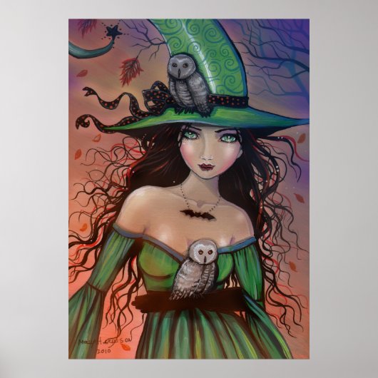 De heks en het Poster Owls Halloween (Voorkant)