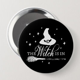 De Heks Is Er Halloween Zwart & Wit Knoop Speld Ronde Button 4,0 Cm