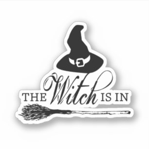 De Heks Is Er Heksenhoed & Bezem Vinyl Sticker