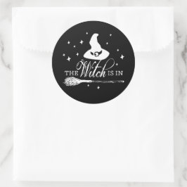 De Heks Is Er, Zwarte Halloween Heks Thema Ronde Sticker