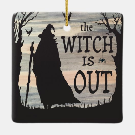 De heks is omkeerbaar in/uit-teken keramisch ornament (Achterkant)