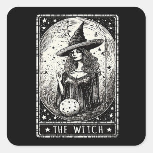 De heks Tarot Kaart  Halloween Heks Vierkante Sticker