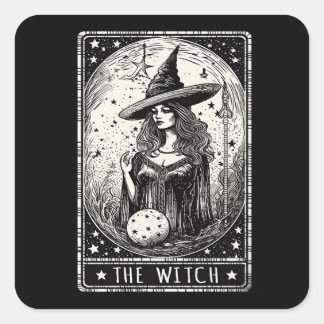 De heks Tarot Kaart  Halloween Heks Vierkante Sticker