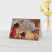 De Heks van Halloween en Zwarte Kat Kaart (Gele Bloem)