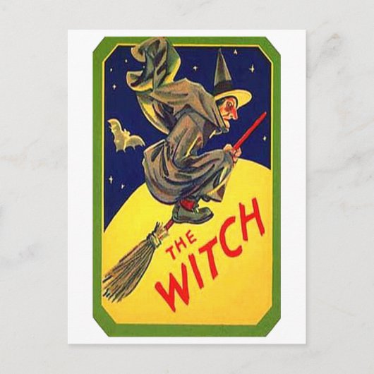 De heks-Vintage Halloween Briefkaart (Voorkant)