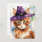 De heksen bekende Waterverf Cat Briefkaart (Voorkant / Achterkant)