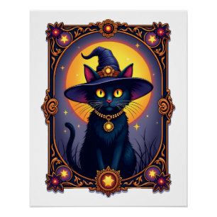 De Heksenkat Tarotkaart Halloween Vintage Gotische Perfect Poster