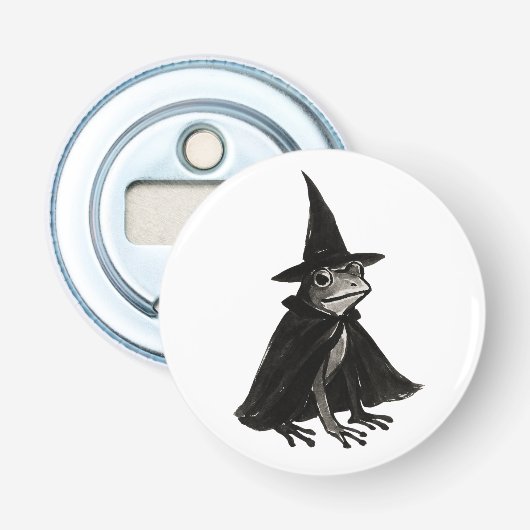 De Heksenkikker – Inktkwast Halloween-ontwerp op Button Flesopener (Voorkant)