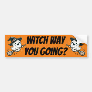 De heksenweg? Schattigee Ghost Flying Witch Bumpersticker