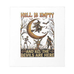 De hel is leeg Halloween Hek Crescent Maan Skelet Notitieblok