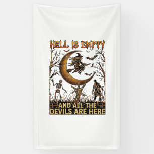 De hel is leeg Halloween Hek Crescent Maan Skelet Spandoek