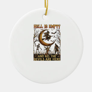 De hel is leeg Halloween Heks Halve Maan Skelet Keramisch Ornament