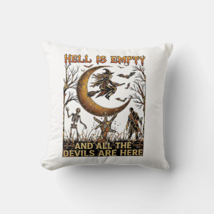 De hel is leeg Halloween Heks Halve Maan Skelet Kussen