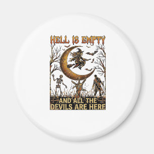 De hel is leeg Halloween Heks Halve Maan Skelet Magneet