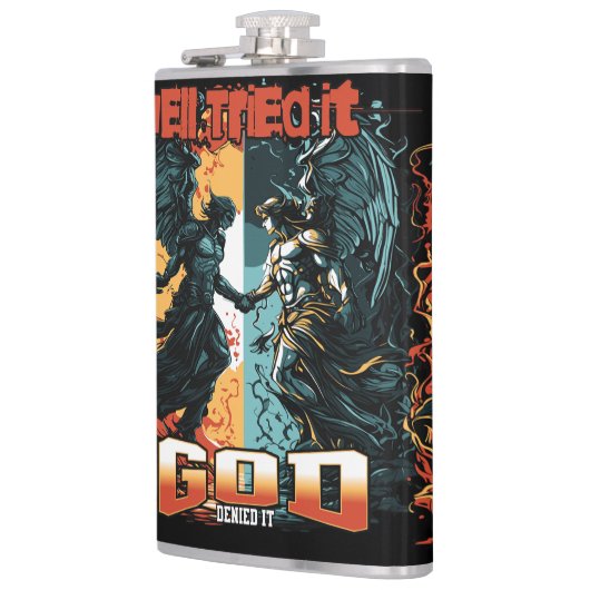 De hel probeerde het God ontkende het Christelijk  Heupfles (Links)