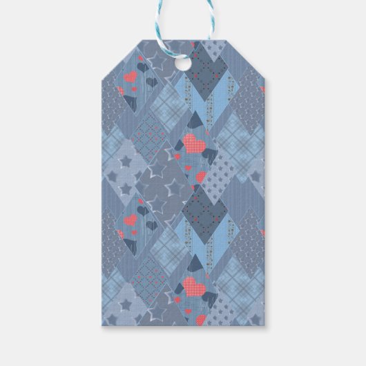 De heldere blauwe lappendeken cadeaulabel (Voorkant)
