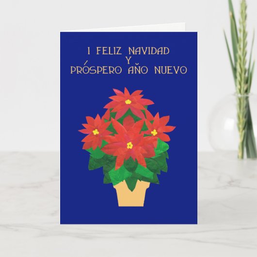 De heldere Rode Spaanse Groet van Poinsettia Feestdagen Kaart (Voorkant)