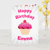 De heldere Roze Verjaardag van de Foto Cupcake Kaart (Gele Bloem)