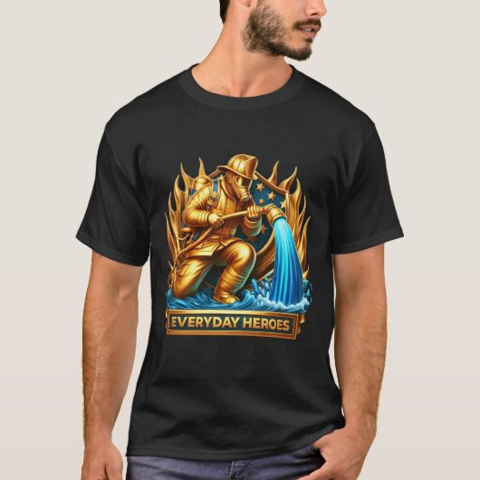 De heldhaftige brandweerman die vlammen temt t-shirt (Voorkant)