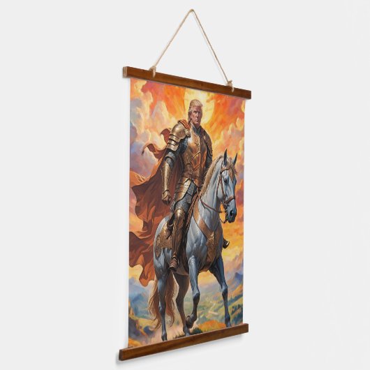 De heldhaftige Trump-strijder in een gouden wapenr Hangend Wandkleed (Gebogen)