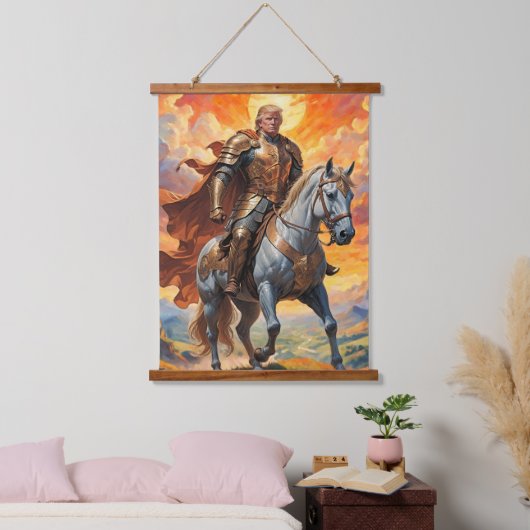 De heldhaftige Trump-strijder in een gouden wapenr Hangend Wandkleed (Slaapkamer)