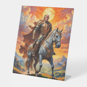 De heldhaftige Trump-strijder in een gouden wapenr Reclamebord Met Voetstuk