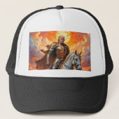 De heldhaftige Trump-strijder in een gouden wapenr Trucker Pet (Voorkant)