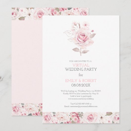De hele dag roze roze roze virtuele trouwuitnodigi save the date (Voorkant / Achterkant)