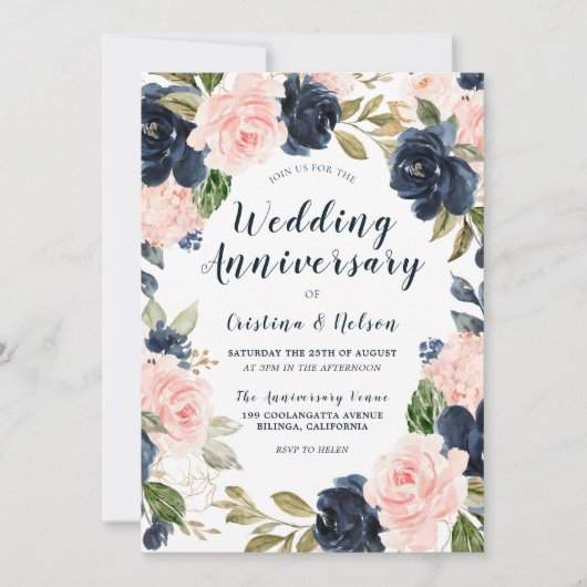 De hele jaren door Jubileum van de bruiloft Blush  Kaart (Voorkant)