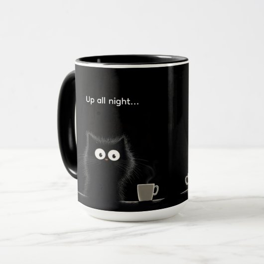 De hele nacht zwart kat mok (Voorkant links)