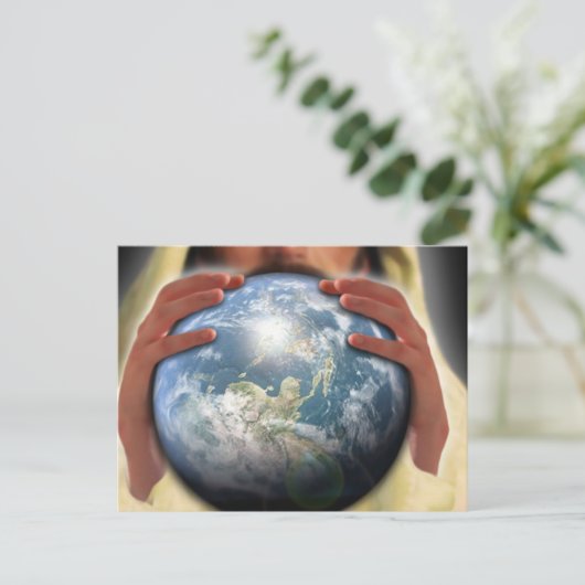 De hele wereld in zijn handen feestdagenkaart (Staand voorkant)