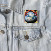 De hele wereld in zijn handen vierkante button 5,1 cm (In situ)