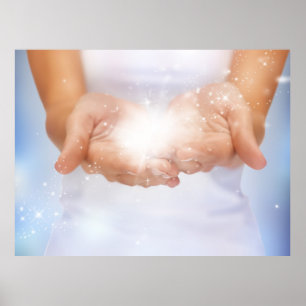 De helende energie van het handenw/white kristal poster