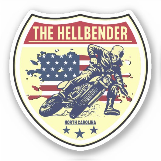 De Hellbender Route 28 North Carolina motorfiets Sticker (Voorkant)