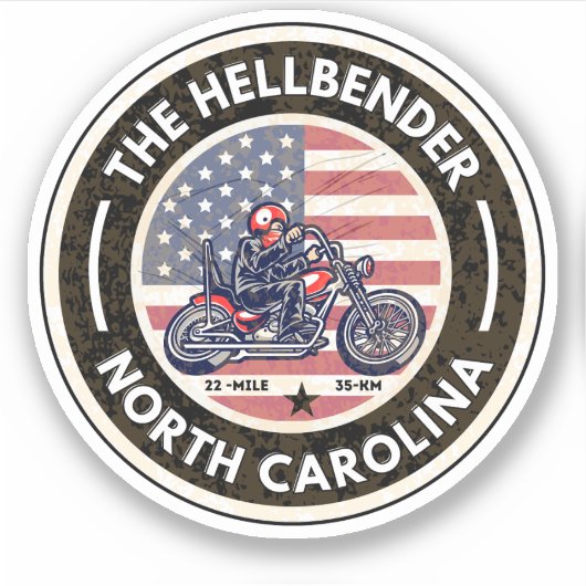 De Hellbender Route 28 North Carolina motorfiets Sticker (Voorkant)