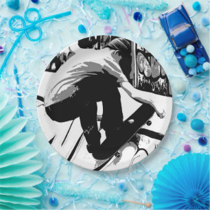 De helling raken - Skateboarder Papieren Bordje