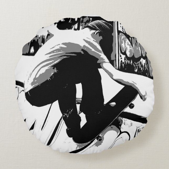 De helling raken - Skateboarder Rond Kussen (Achterkant)