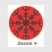 De helm van ontzag - Aegishjalmur (zwart op rood) Sticker (Vel)