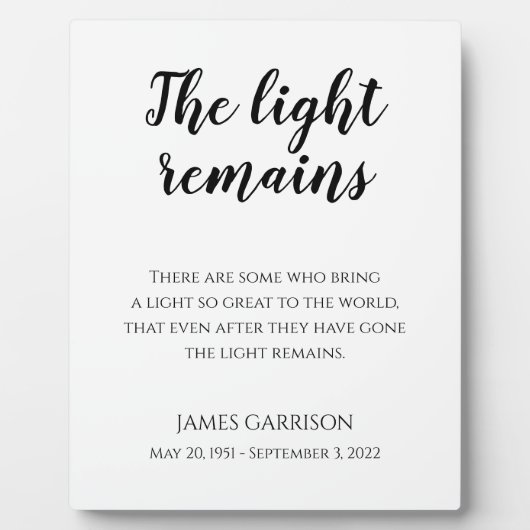 De Herdenking van het Leven Gedenkt de Overledene Fotoplaat (Voorkant)