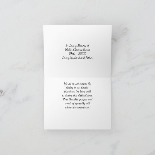 De herdenkings Foto dankt u kaardt Bedankkaart (Binnen)