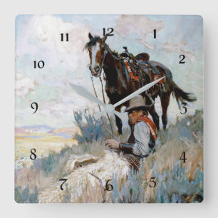 “De Herder” Westerse kunst van Philip R Goodwin Vierkante Klok
