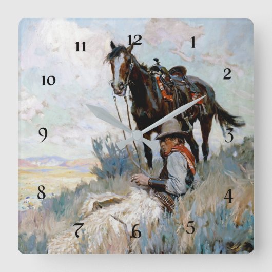 “De Herder” Westerse kunst van Philip R Goodwin Vierkante Klok (Voorkant)