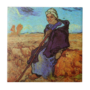 De herderin (naar Millet) door Vincent van Gogh Tegeltje