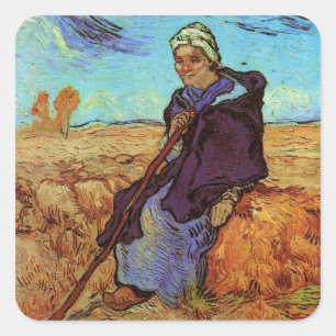 De herderin (naar Millet) door Vincent van Gogh Vierkante Sticker