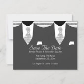 De heren Gray Suit Stropdas Gay Save the Date Wedd Magnetische Uitnodiging (Voorkant)
