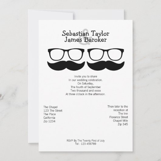 de heren Mustache en Glasses Wedding Kaart (Voorkant)