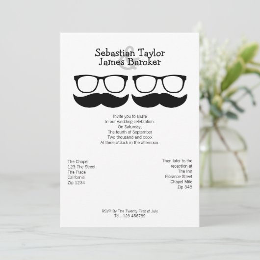 de heren Mustache en Glasses Wedding Kaart (Staand voorkant)