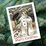 De heren Snowman en Crow Briefkaart<br><div class="desc">Dit prachtige Duitse briefkaart afbeelding illustreert een kraai die een bezoek brengt aan een sneeuwpop omringd door een winteromgeving. De eenvoud en de kleuren resulteren in een mooi opvallend afbeelding. Het is perfect voor al je kerstvakanties.</div>